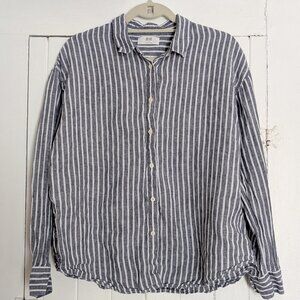 ﻿Uniqlo Premium 100% Linen Striped Top Gray and White Womens M Top